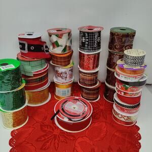 30+ Huge Lot Of Holiday Ribbon Christmas Fall Solid Pattern Wired Satin